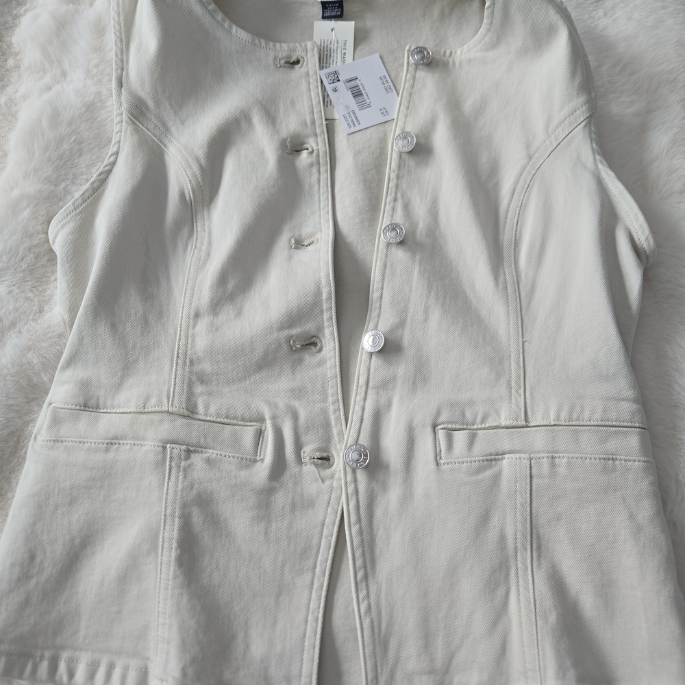 American Eagle Cream Structured Button Front Deni… - image 6